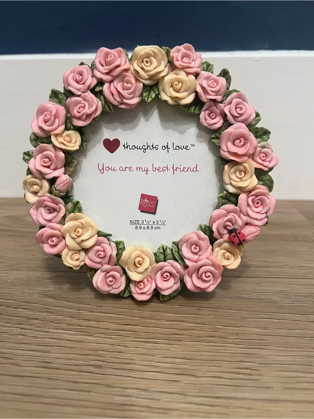 RUSS Rose Wreath Photo Frame - Pink & Cream with Green Leaves